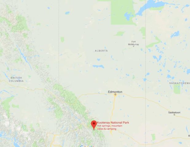Where is Kootenay National Park located on map of Alberta