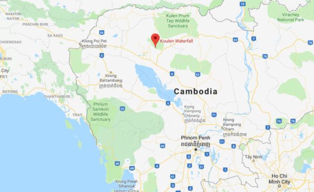 Where is Koulen Waterfall located on map of Cambodia