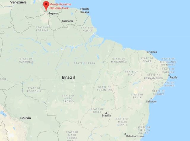 Where is Monte Roraima National Park located on map of Brazil