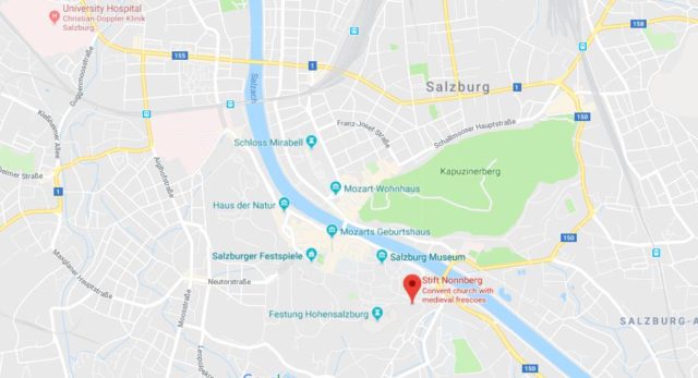 Where is Nonnberg Abbey located on map of Salzburg