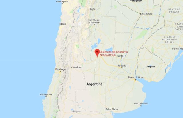 Where is Quebrada del Condorito National Park located on map of Argentina