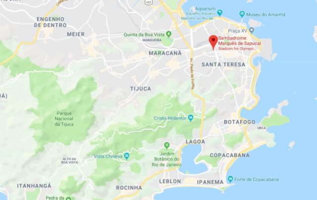 Where is Sambodromo located on map of Rio de Janeiro