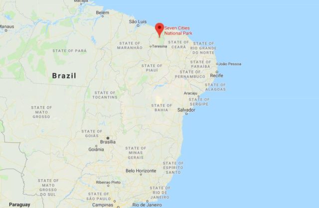 Where is Seven Cities National Park located on map of Brazil