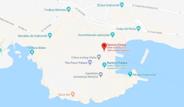 Where is Sponza Palace located on map of Dubrovnik