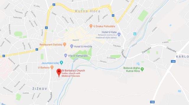 Where is St Barbara's Church located on map of Kutna Hora