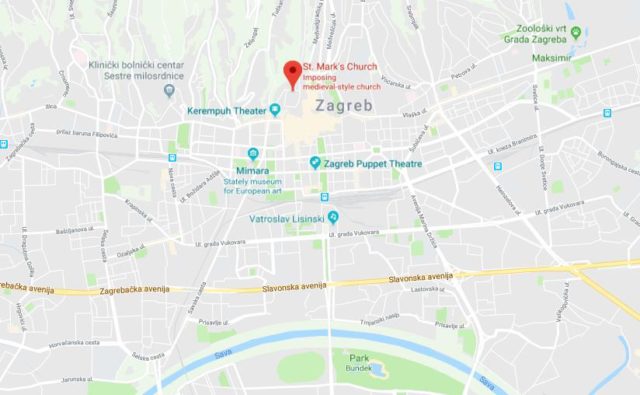 Where is St Mark's Church located on map of Zagreb