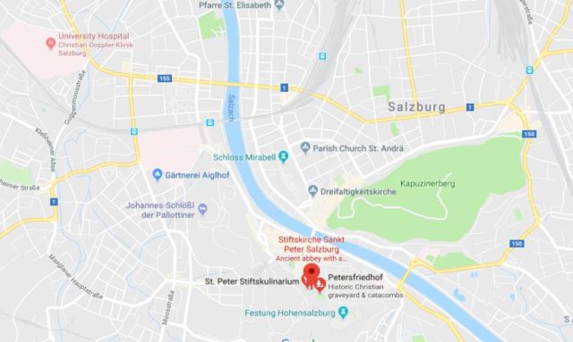Where is St Peter's Abbey located on map of Salzburg