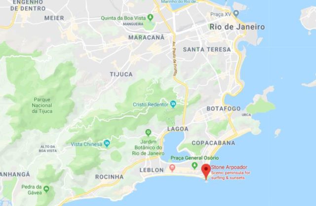 Where is Stone Arpoador located on map of Rio de Janeiro