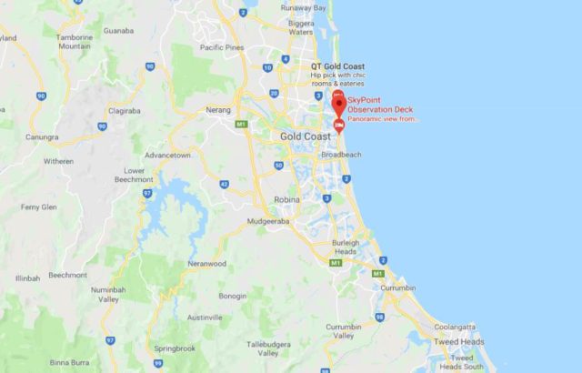 Where is Surfers Paradise located on map of Gold Coast