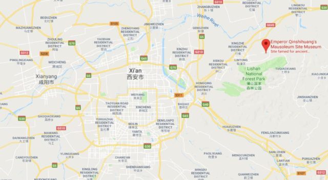 Where is The Mausoleum of the First Qin Emperor located on map of Xian