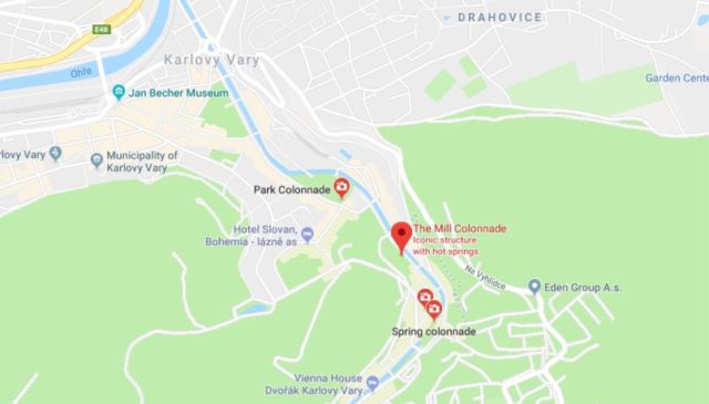 Where is The Mill Colonnade located on map of Karlovy Vary