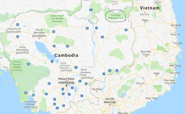Where is Virachey National Park located on map of Cambodia