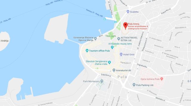 Where is the Arena located on map of Pula