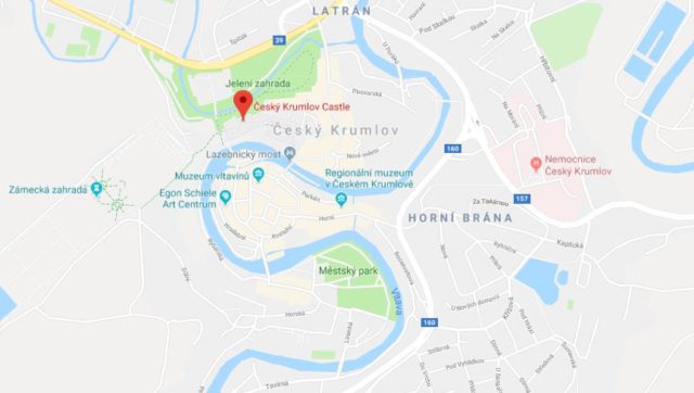 Where is the Castle located on map of Cesky Krumlov