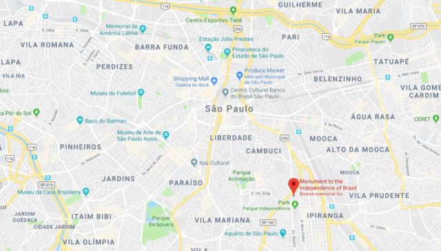 Where is the Monument to the Independence located on map of São Paulo