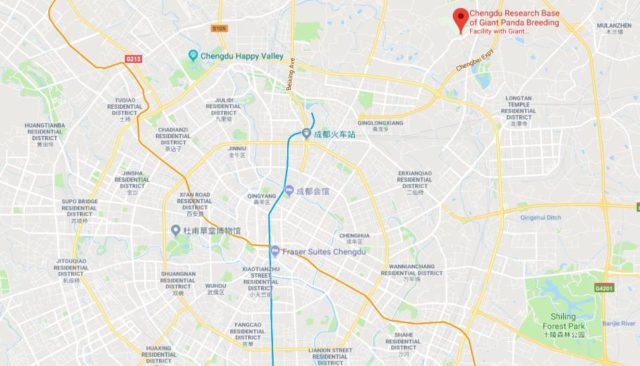 Where is the Research Base of Giant Panda Breeding located on map of Chengdu
