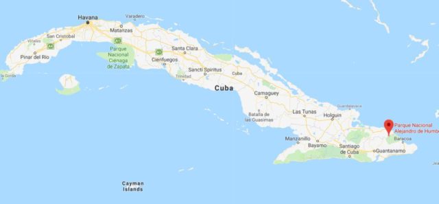 Where is Alejandro de Humboldt National Park located on map of Cuba