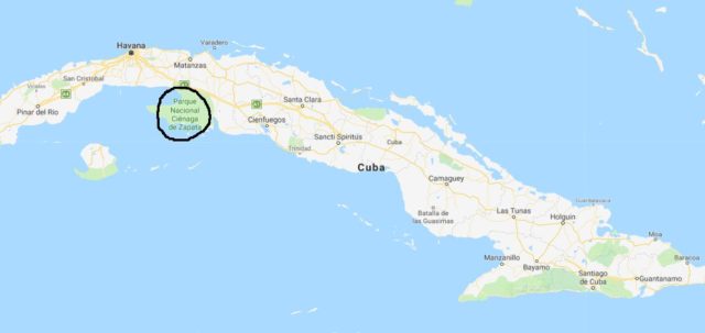 Where is Cienaga de Zapata National Park located on map of Cuba