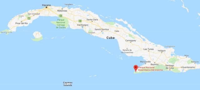 Where is Desembarco del Granma National Park located on map of Cuba