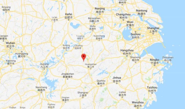 Where is Hongcun located on map of East China