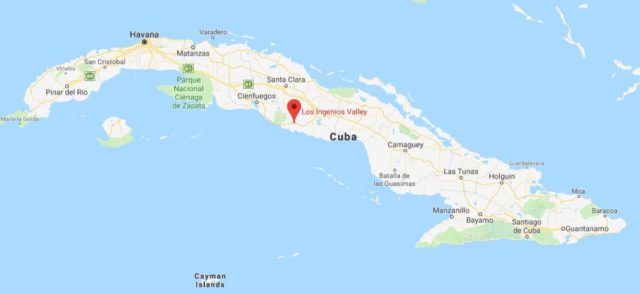 Where is Los Ingenios Valley located on map of Cuba