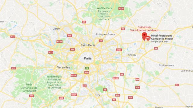 Where is Meaux located on map of Paris
