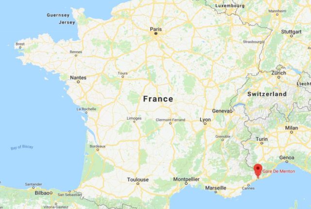 Where is Menton located on map of France