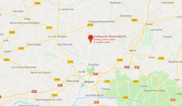 Where is Plessis Bourre Castle located on map of Angers
