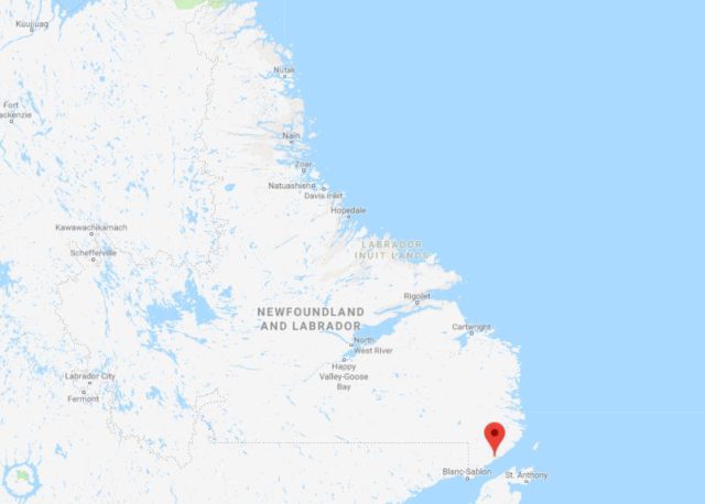 Where is Red Bay located on map of Newfoundland and Labrador