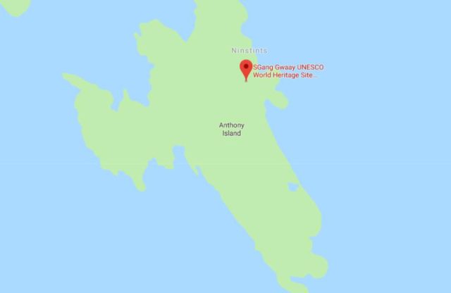 Where is SGang Gwaay located on map of Anthony Island