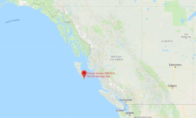 Where is SGang Gwaay located on map of British Columbia
