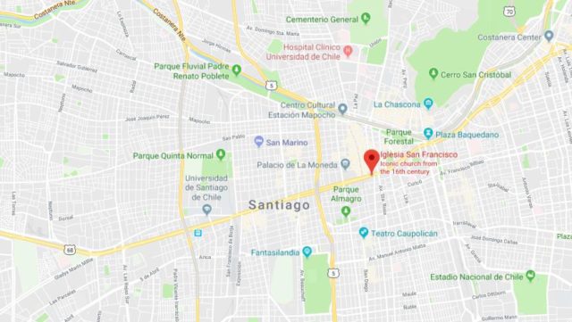 Where is San Francisco Church located on map of Santiago