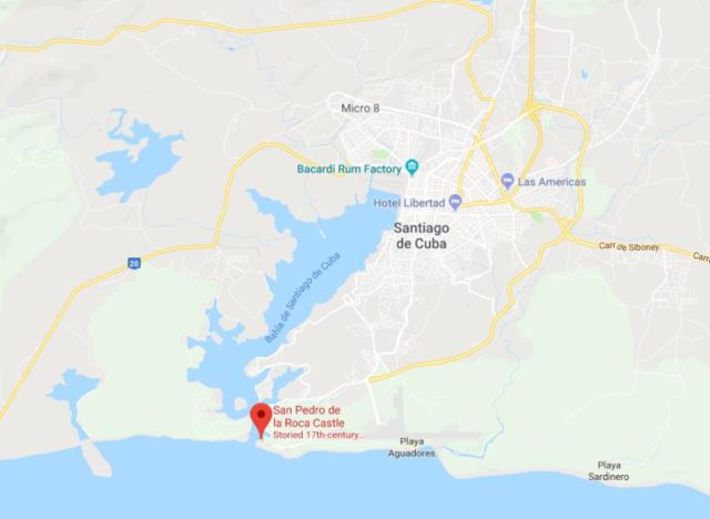 Where is San Pedro de la Roca Castle located on map of Santiago de Cuba