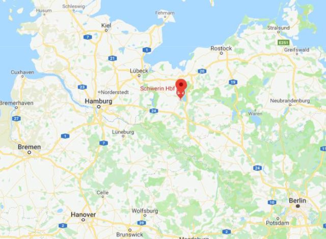 Where is Schwerin located on map of North of Germany