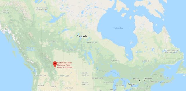Where is Waterton Lakes National Park located on map of Canada