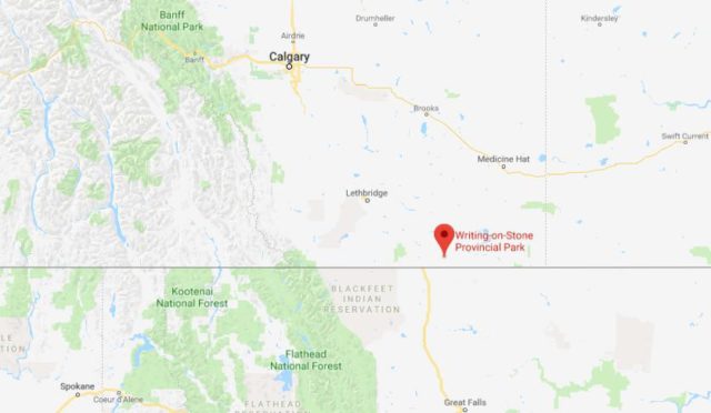 Where is Writing on Stone Provincial Park located on map of Calgary