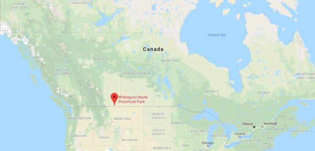 Where is Writing on Stone Provincial Park located on map of Canada