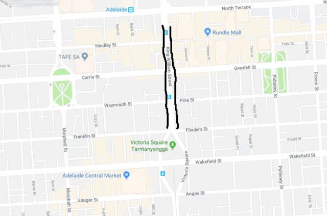 Map of King William Street in Adelaide SA
