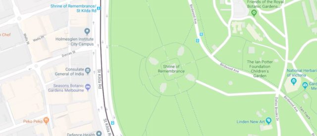 Map of Shrine of Remembrance in Melbourne