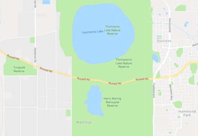 Map of Thomsons Lake Nature Reserve and Harry Waring Marsupial Reserve in Perth WA