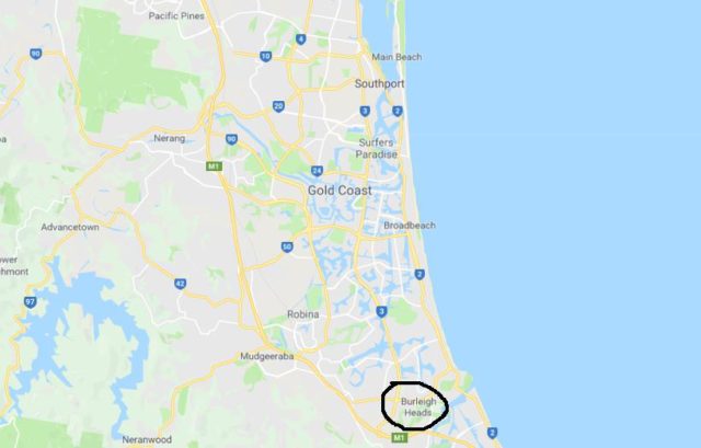 Where is Burleigh Heads located on map of Gold Coast