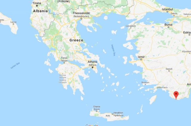 Where is Kastellorizo located on map of Turkey