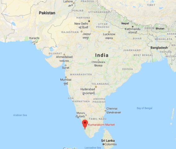 Where is Kumarakom located on map of India