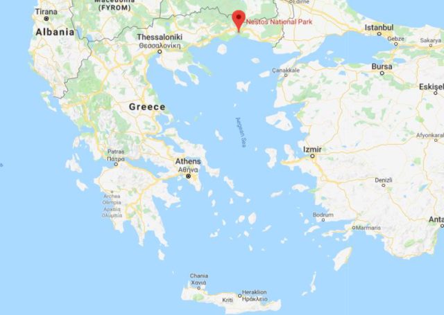 Where is Nestos National Park located on map of Greece