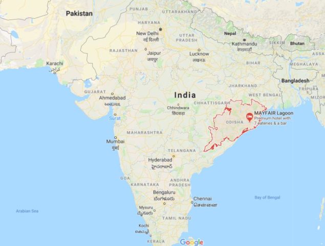 Where is Odisha located on map of India