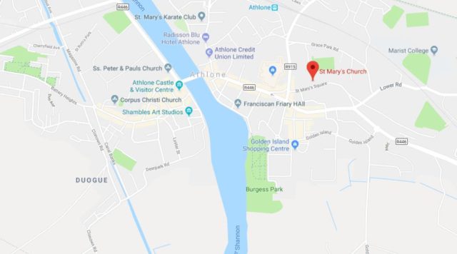 Where is St Mary's Church located on map of Athlone