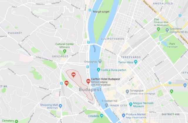 Where is the Castle Hill located on map of Budapest