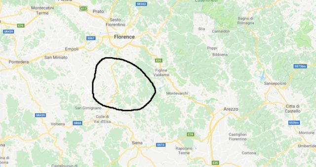 Where are the Chianti Fields located on map 