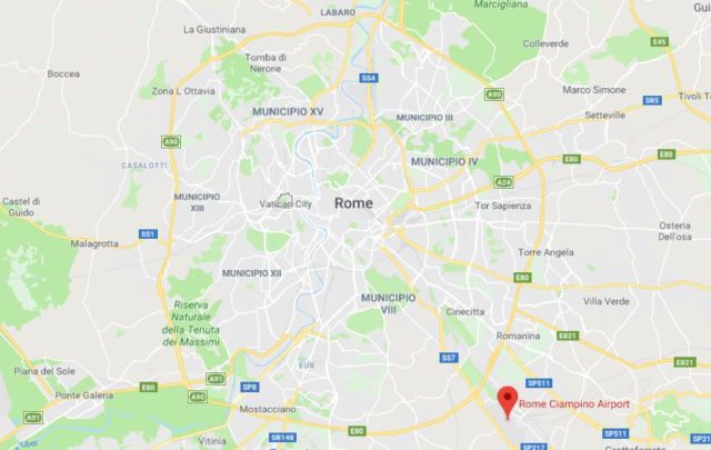 Where is Ciampino Airport located on map of Rome