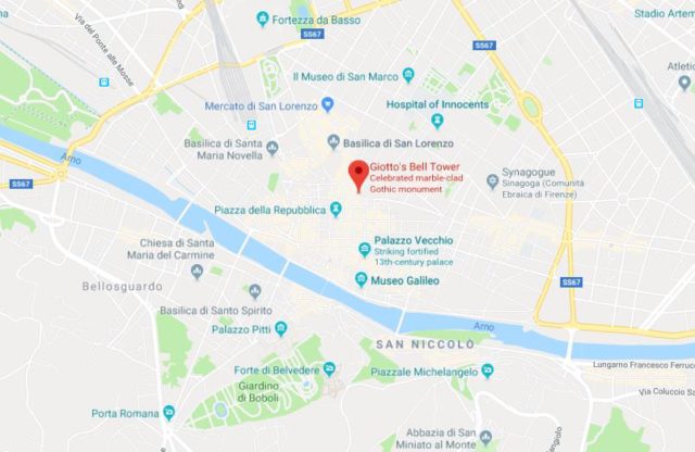 Where is Giotto's Bell Tower located on map of Florence